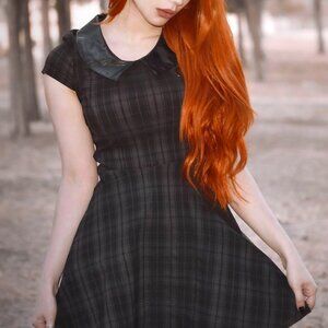 Darklands Doll Skater Dress [GREY PLAID TARTAN]